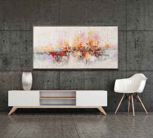 Schilderij abstract met lijst 70x140