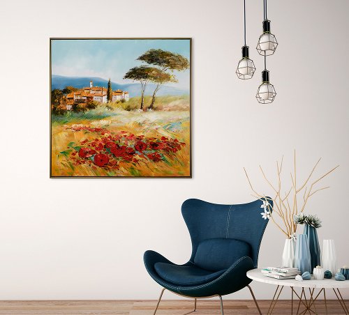 Schilderij Toscaans landschap met lijst 102x102