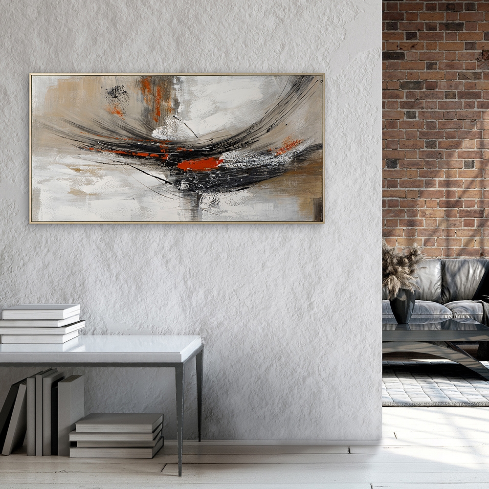 Schilderij abstract met lijst 70x140