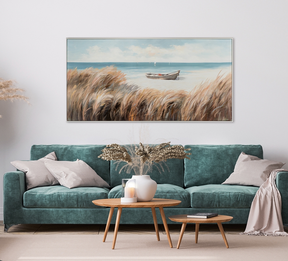 Schilderij strandaanzicht met lijst 70x140