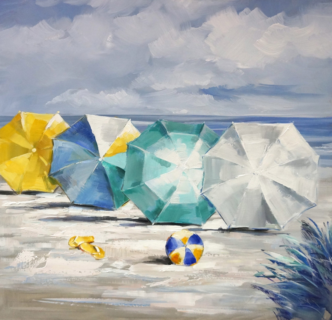 Veel interferentie Schurend schilderij strand parasol 80x80 bm02 - Schilderijenshop