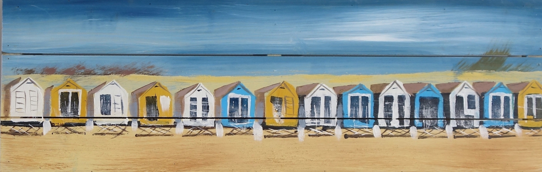 gazon Portret exotisch Schilderij strand huisjes op hout 30x90 cdc133 - Schilderijenshop