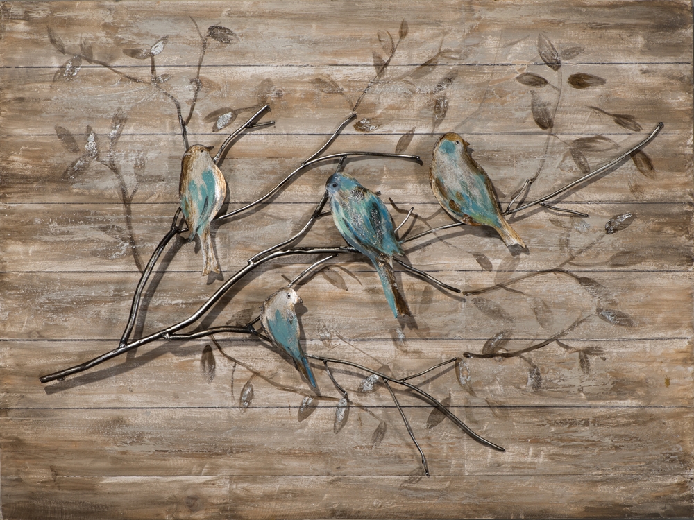 diep Een bezoek aan grootouders Kent Schilderij metalen boom met vogels op hout 60x80 ilxe2182 - Schilderijenshop
