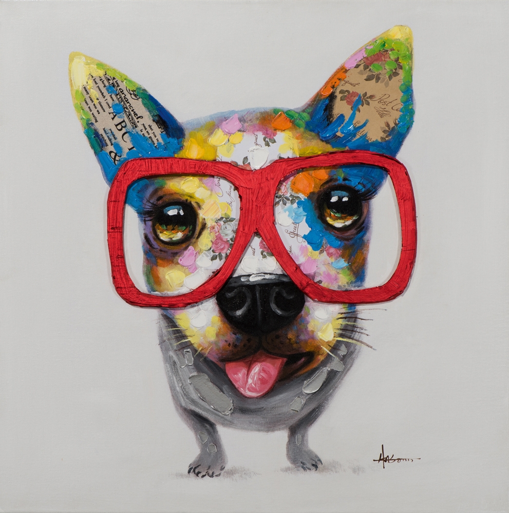 Briesje Boekhouding in het midden van niets Schilderij hond met bril 70x70 ilxe2186 - Schilderijenshop
