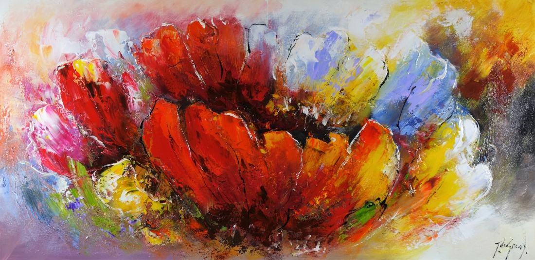 Schilderij abstracte bloemen 70x140 jg4320 -