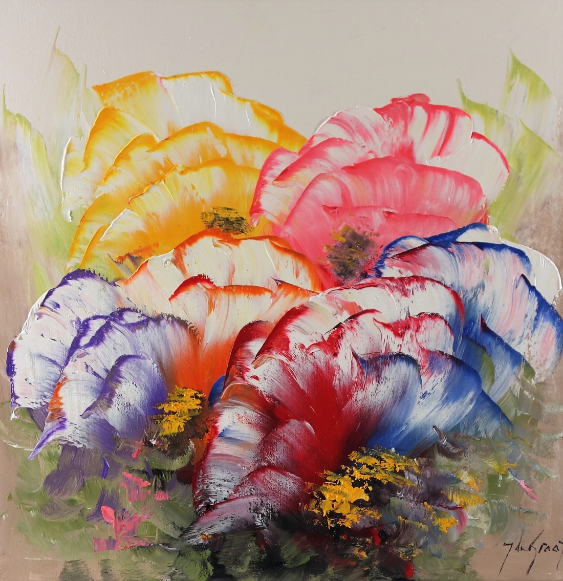 gelei Verouderd Gepensioneerde Schilderij bloemen abstract 60x60 jg4649 - Schilderijenshop