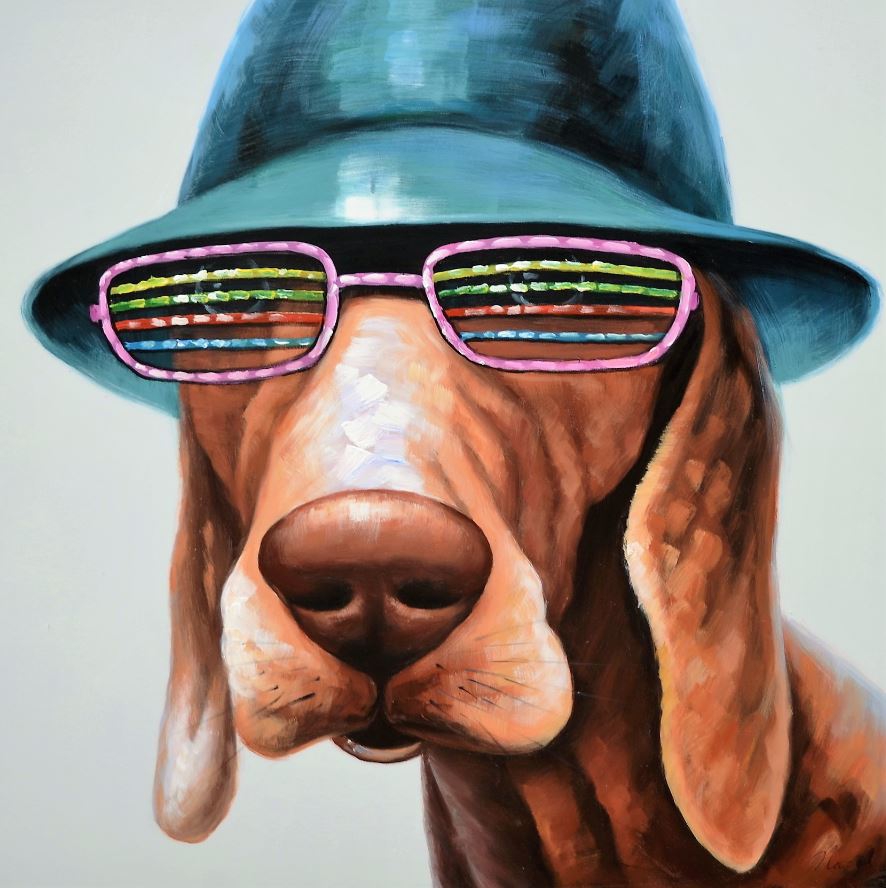 Klusjesman Op grote schaal Verouderd schilderij hond 100x100 atm419 - Schilderijenshop