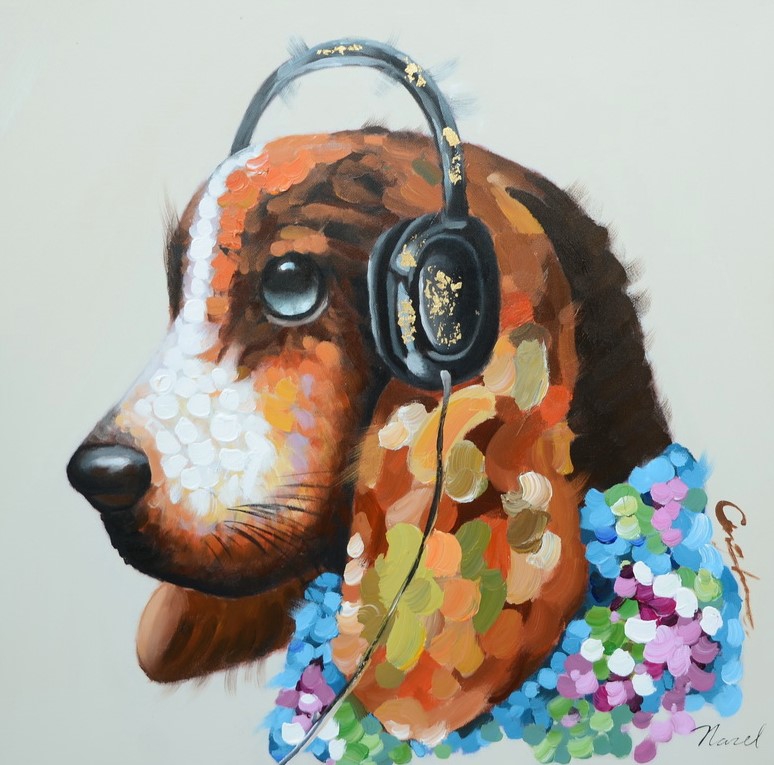 Rustiek Boven hoofd en schouder Op de kop van schilderij hond 60x60 atm418 - Schilderijenshop