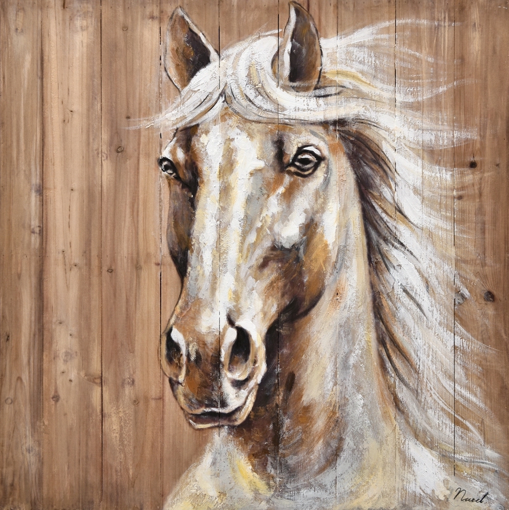 Schilderij paard hout 70x70 atm642 - Schilderijenshop