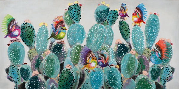 Schilderij cactus met vogeltjes 70x140 ilxe1805 -