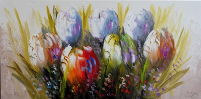 Schilderij tulpen 70x140