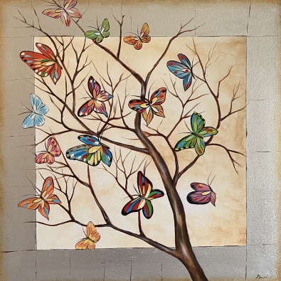Schilderij vlinders 100x100