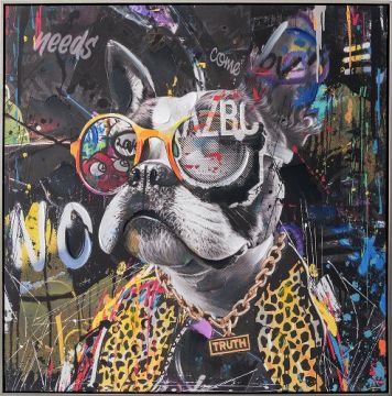 Schilderij bull dog met lijst 82x82