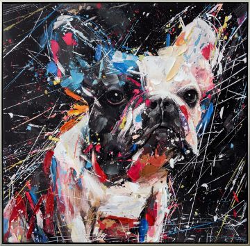 Schilderij bull dog met lijst 82x82