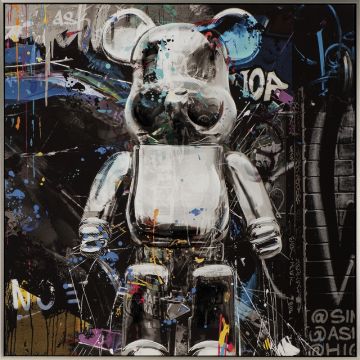 Schilderij pop art silver bear met lijst 80x80