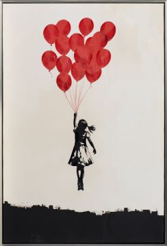 Schilderij flying ballon girl met lijst 60x90