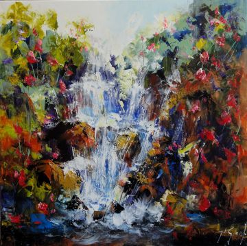 Schilderij waterval 100x100