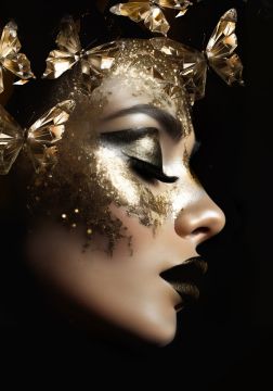 Gold glitter woman II op glas 70x100