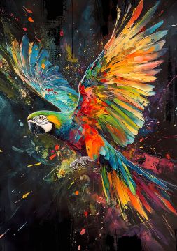 Colourful parrot op glas 70x100