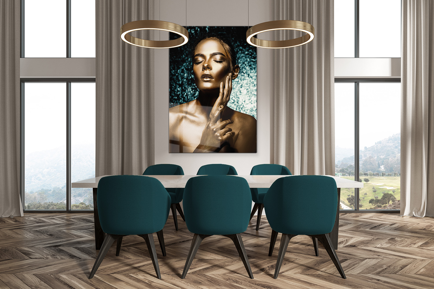 High fashion woman op glas 70x100