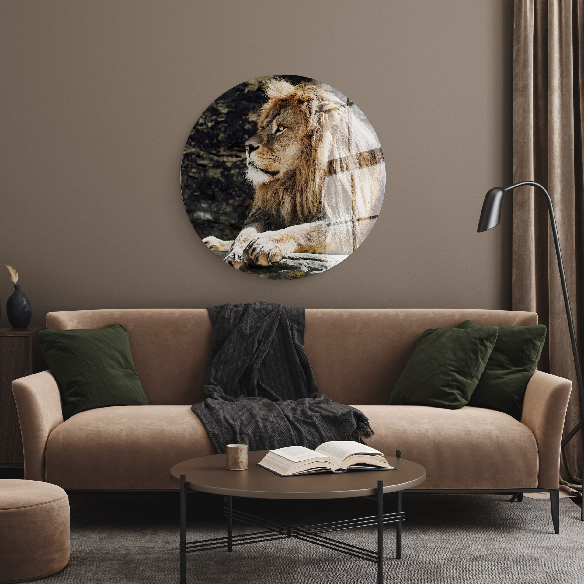 Lion op glas rond 70cm