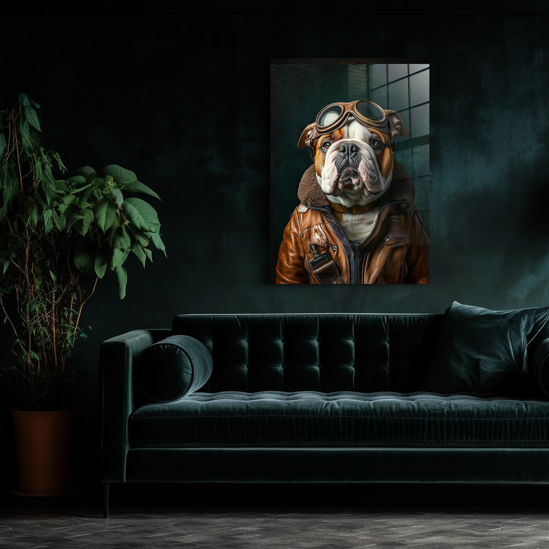 Pilot bull dog op glas 70x100