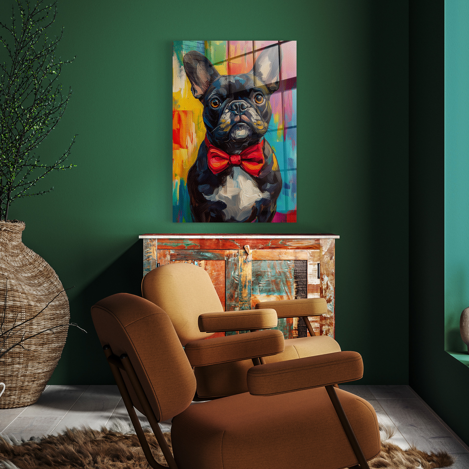 Pop art bull dog op glas 50x70