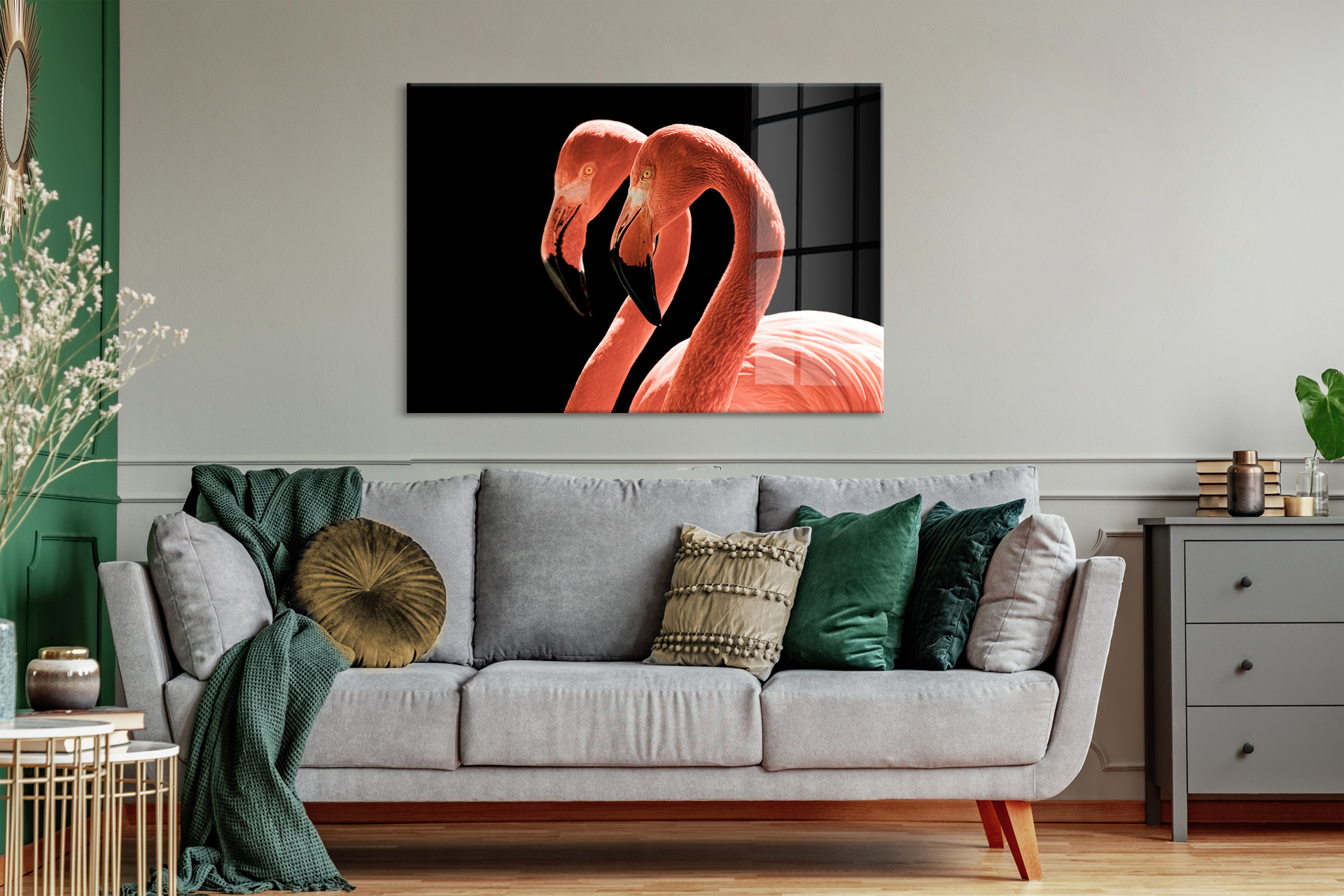 Flamingo`s op glas 70x100