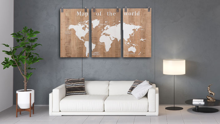 Interieur - Wereldkaart op hout